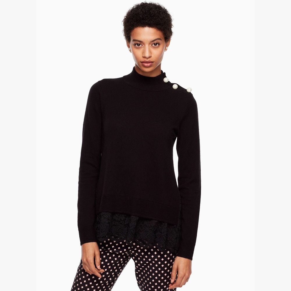 NWT Kate Spade Turtleneck Sweater Pearl Lace Insert Wool Blend Pullover